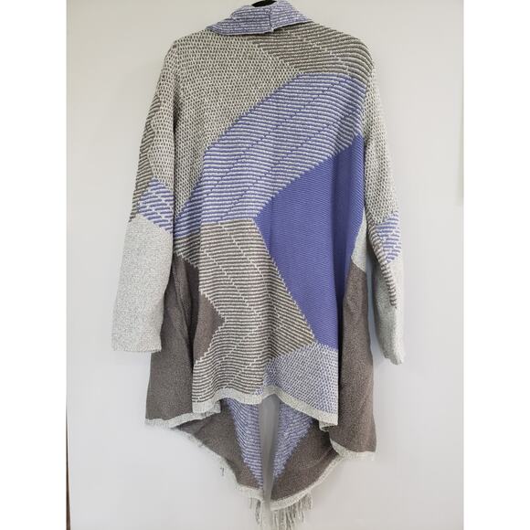 NEW Western Sweater Poncho Cardigan Fringe‎ Blue Gray Raffaella Women's 2X Plus - Picture 6 of 6